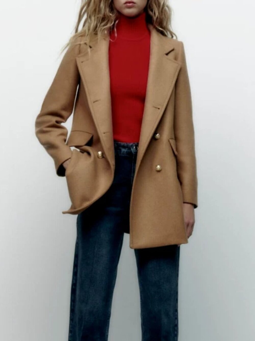 ZARA NEW WOMAN DOUBLE-BREASTED WOOL BLEND MILITARY COAT CAMEL 8456/298 XS - XL